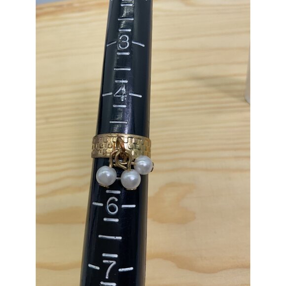 Adjustabel Silver and Gold Rings with Dangling Pearl Beads - Picture 4 of 4